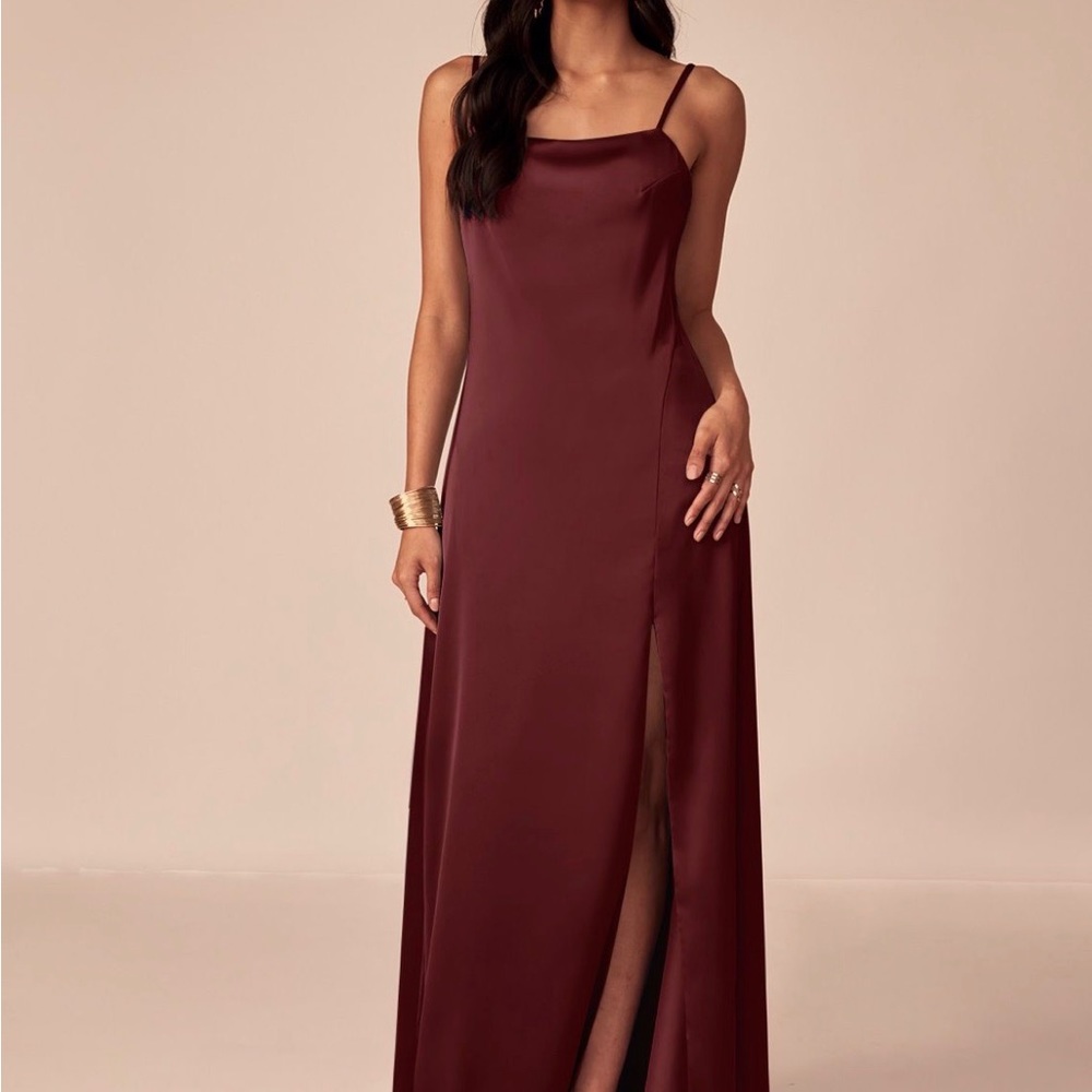Azazie Briza Stretch Satin dress in Cabernet A8